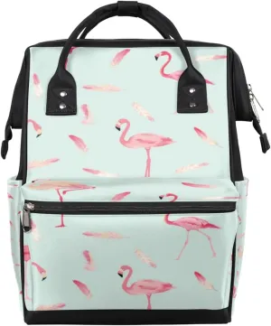 Bird Flamingo Feather Diaper Bag Tote Large Capacity Waterproof with Adjustable Shoulder Strap and Pram Straps Mommy Bag for Hospital Beach Weekender Travel