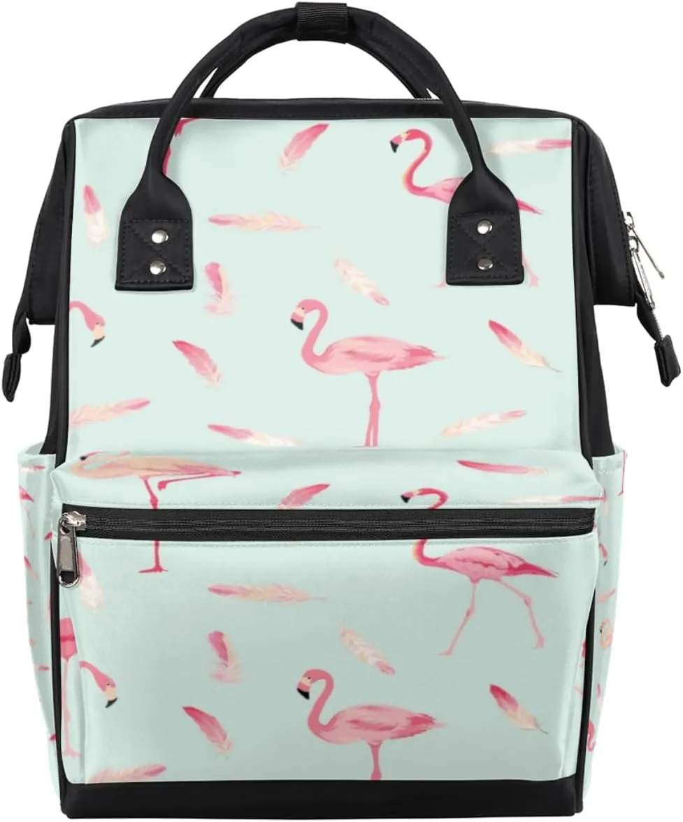 Bird Flamingo Feather Diaper Bag Tote Large Capacity Waterproof with Adjustable Shoulder Strap and Pram Straps Mommy Bag for Hospital Beach Weekender Travel