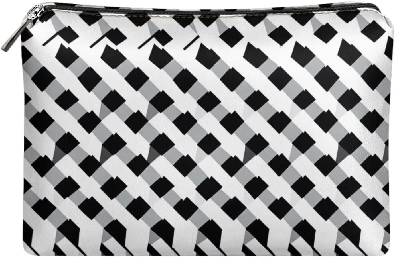 Black Checkerboard Travel Makeup Bag – Waterproof PU Leather Organizer (TSA-Friendly 7.8”L) | Small Makeup Bag for Purse & Carry-Ons | Personalized Gifts for Her