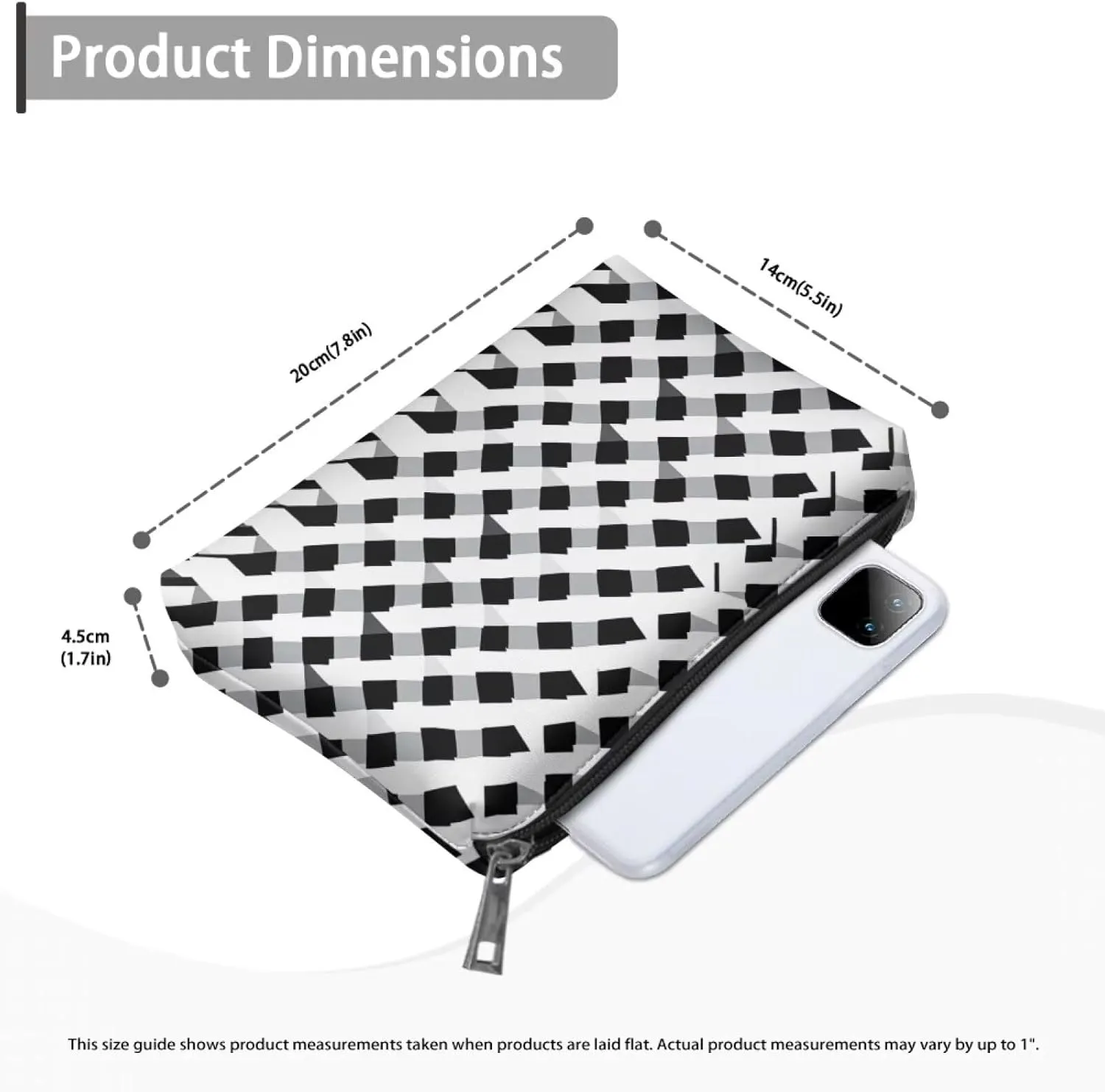 Black Checkerboard Travel Makeup Bag – Waterproof PU Leather Organizer (TSA-Friendly 7.8”L) | Small Makeup Bag for Purse & Carry-Ons | Personalized Gifts for Her