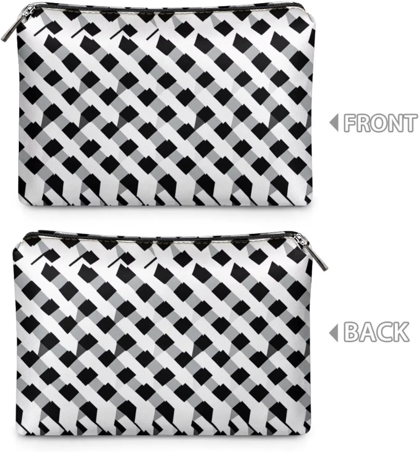 Black Checkerboard Travel Makeup Bag – Waterproof PU Leather Organizer (TSA-Friendly 7.8”L) | Small Makeup Bag for Purse & Carry-Ons | Personalized Gifts for Her