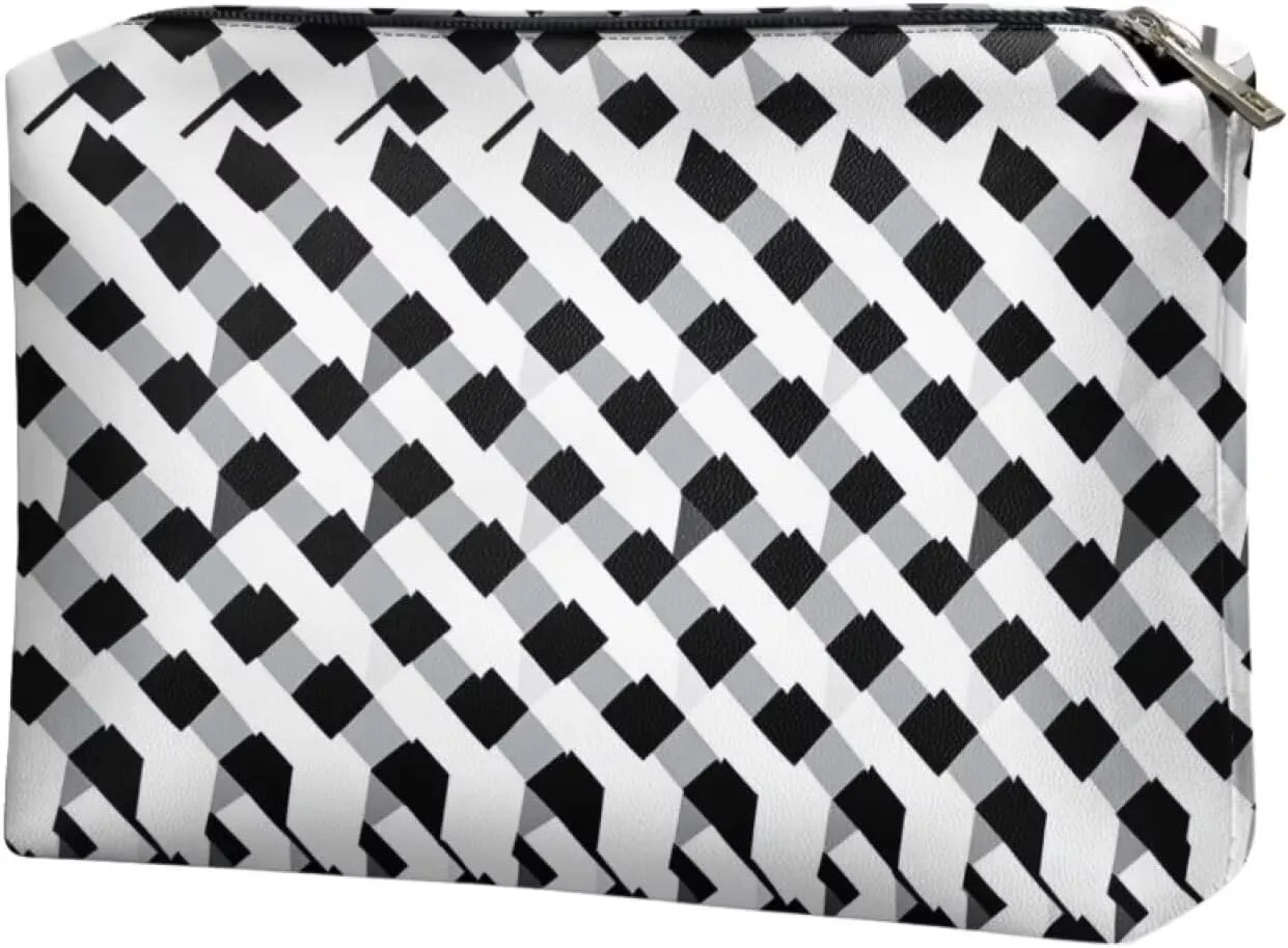 Black Checkerboard Travel Makeup Bag – Waterproof PU Leather Organizer (TSA-Friendly 7.8”L) | Small Makeup Bag for Purse & Carry-Ons | Personalized Gifts for Her
