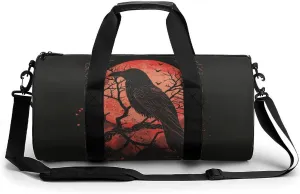 Black Crow Raven Gym Bag for Men Women Cylindrical Gym Duffle Bags Travel Sports Carryon Gymbag 17.7in/9in/9in