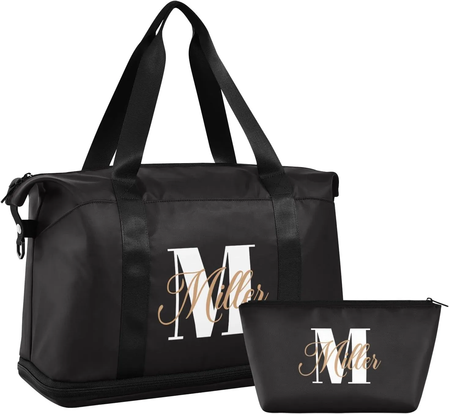Black Custom Travel Duffel Bag for Women Men Gym Bag with Shoe Compartment Wet Pocket Personalized Carry On Weekender Overnight Bags for Travel Weekend Getaway
