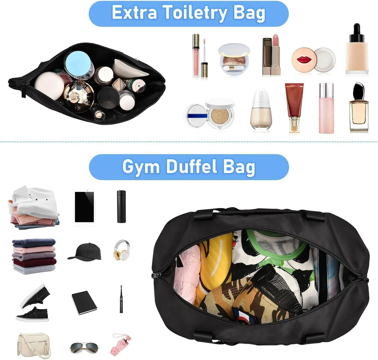 Black Custom Travel Duffel Bag for Women Men Gym Bag with Shoe Compartment Wet Pocket Personalized Carry On Weekender Overnight Bags for Travel Weekend Getaway