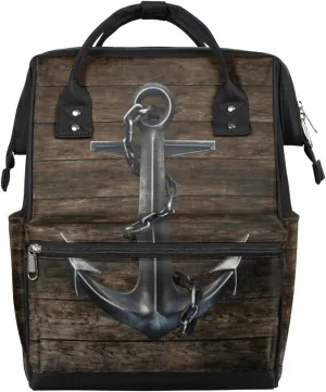 Black Iron Anchor Hardwood Diaper Bag Tote Large Capacity Waterproof with Adjustable Shoulder Strap and Pram Straps Mommy Bag for Hospital Beach Weekender Travel