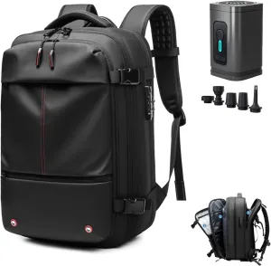 Black Travel Backpack With Vacuum Compression & Pump - Multifunctional Expandable 60L Space - Saving Backpack(Black vacuum Pump)