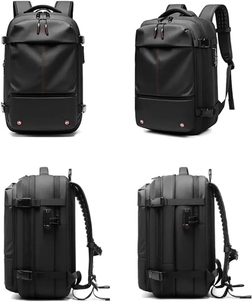 Black Travel Backpack With Vacuum Compression & Pump - Multifunctional Expandable 60L Space - Saving Backpack(Black vacuum Pump)