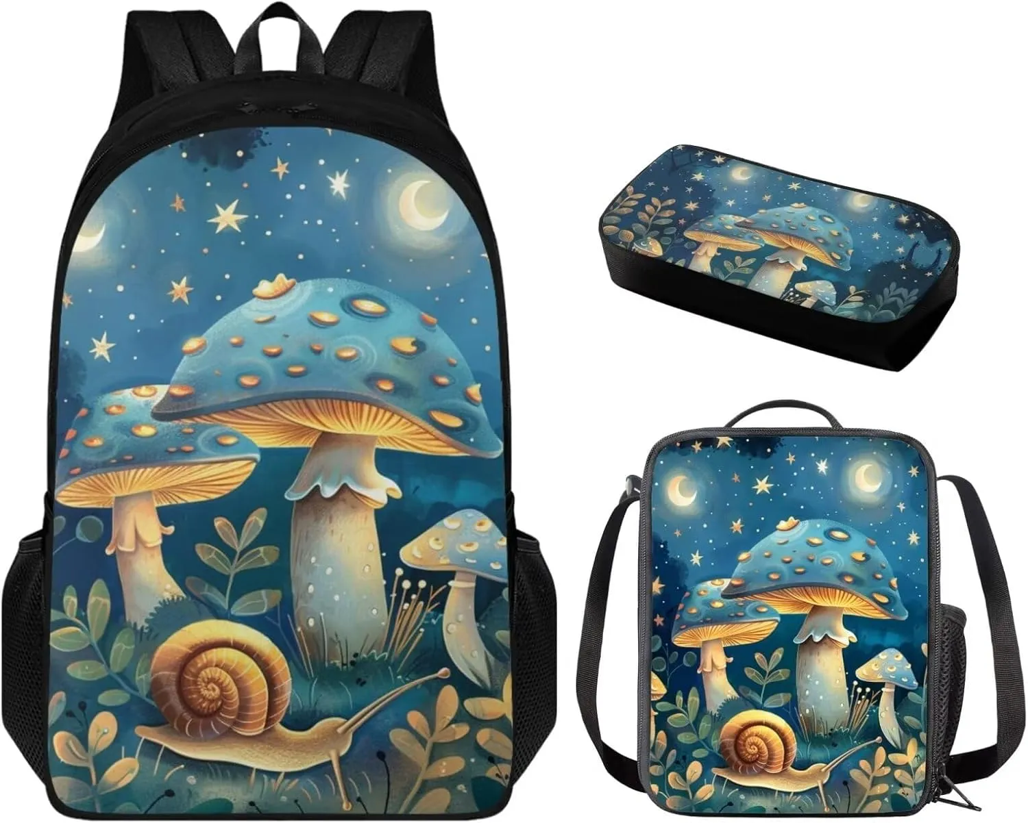 Blue Mushroom Kids' Backpacks & Lunch Boxes Snail Kids Travel Backpack School Backpack for High School Kids Backpacks Boys School Backpack for Teens Pencil Box Cute