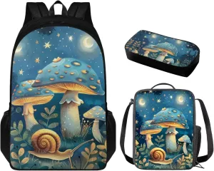 Blue Mushroom Kids' Backpacks & Lunch Boxes Snail Kids Travel Backpack School Backpack for High School Kids Backpacks Boys School Backpack for Teens Pencil Box Cute
