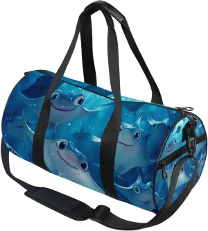 Blue Ocean Cute Stingray Fish Gym Duffle Bag Women Men Sports Fitness Bag for Travel Workout Gymnastics Dance Ballet