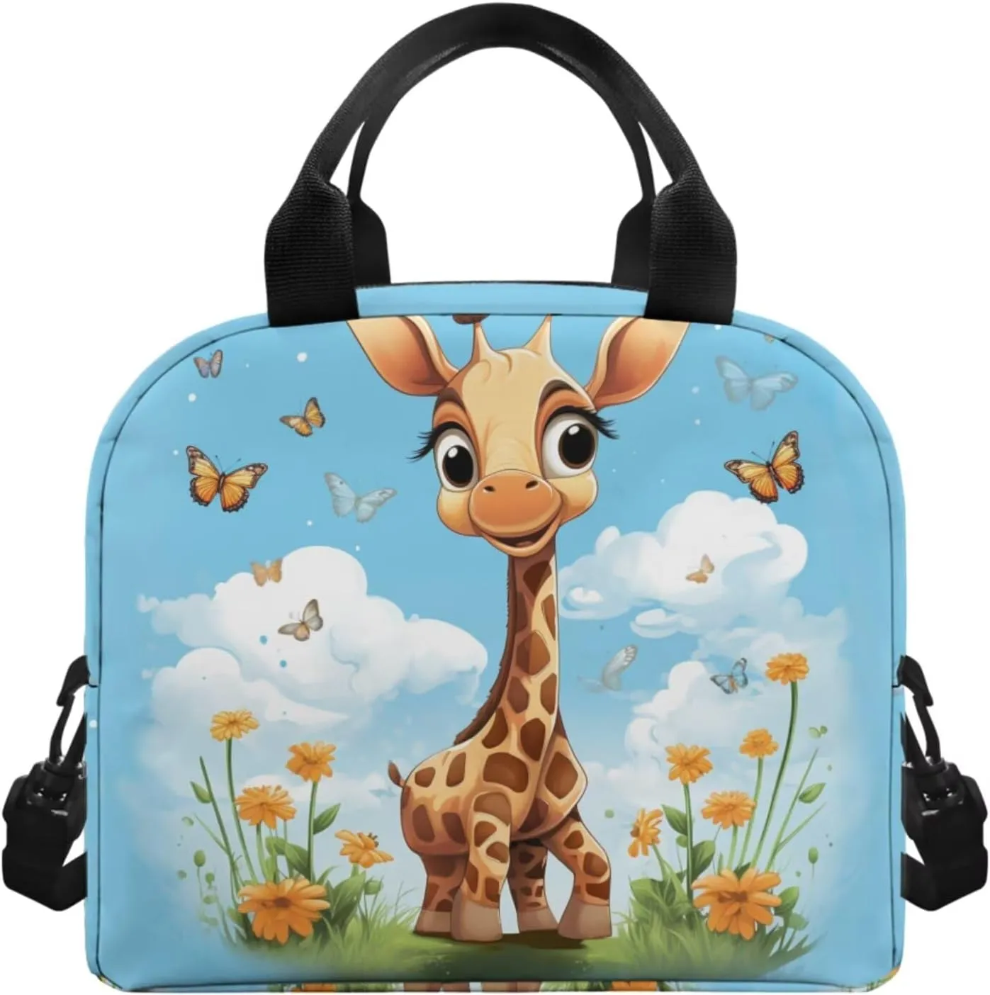 Blue Sky Giraffe Kids' Backpacks & Lunch Boxes Leather Bookmarks and Large Capacity Pencil Case 4PCS Set Bookbag for 8 Years Old Girls Lightweight 2Nd Grade School Bag