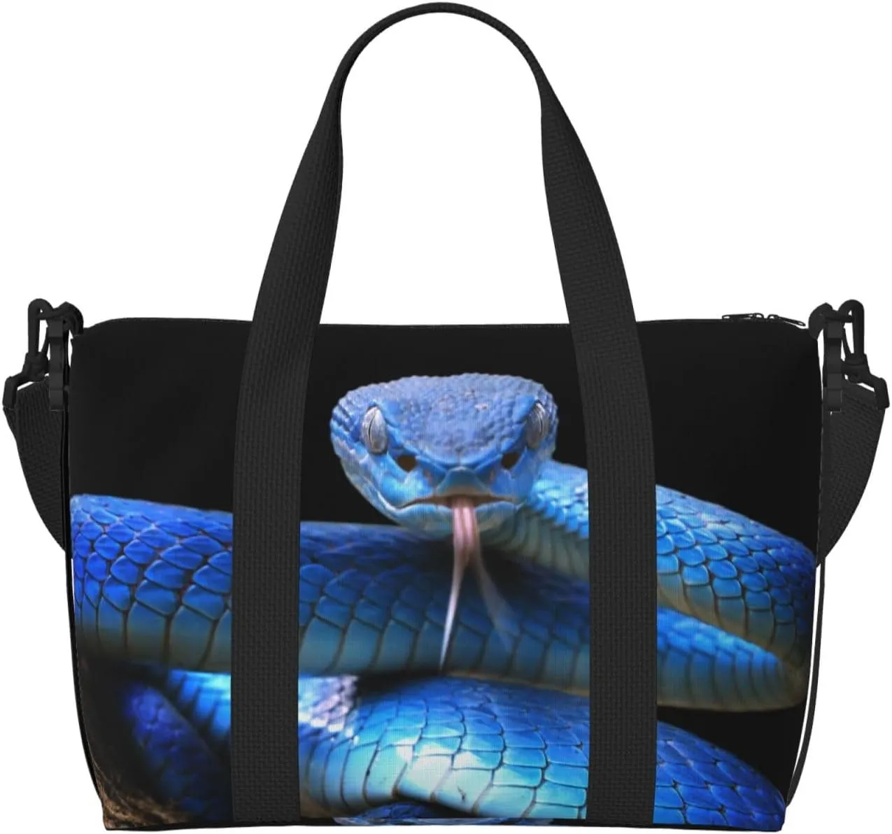 Blue Viper Snake Travel Bag for Women Men Weekender Bags Carry on Overnight Bag Tote Bag Yoga Gym Bag for Gym, Work, Weekend, Travel, Personal Items