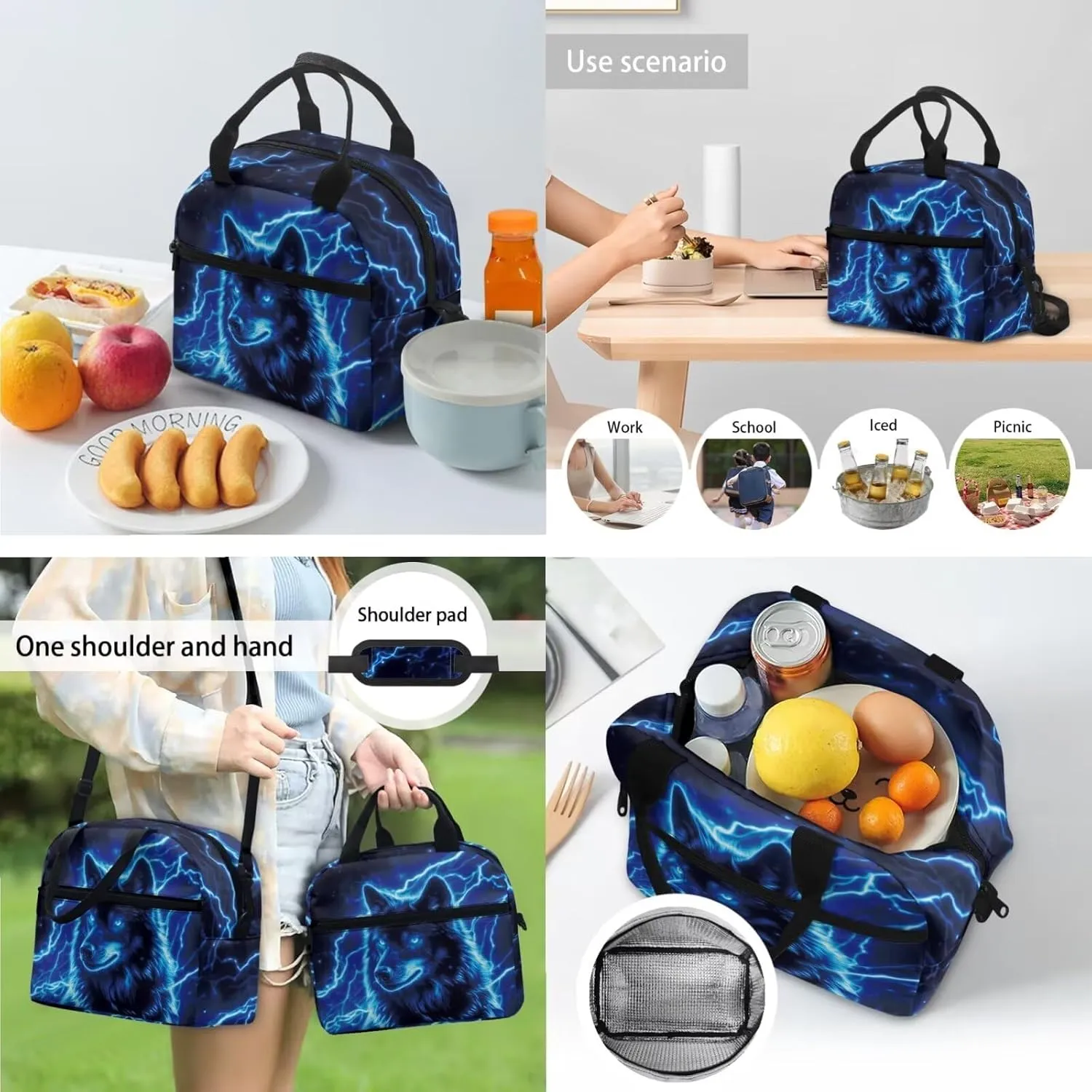 Blue Wolf Cool Backpacks for Boys Backpack and Lunch Box Set Lightweight Elementary School Bags for Boys Kids Bookbags with Side Pocket 4 in 1 Hiking Daypacks Rucksack for School