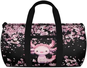 Boatee Axolotl Duffel Bag for Teen Girls Large Duffel Bag for Travel Luggage Bag Cute Gym Bag Portable Overnight Handbag Hospital Bags for Labor and Delivery Handle Purse with Zipper Closure Black
