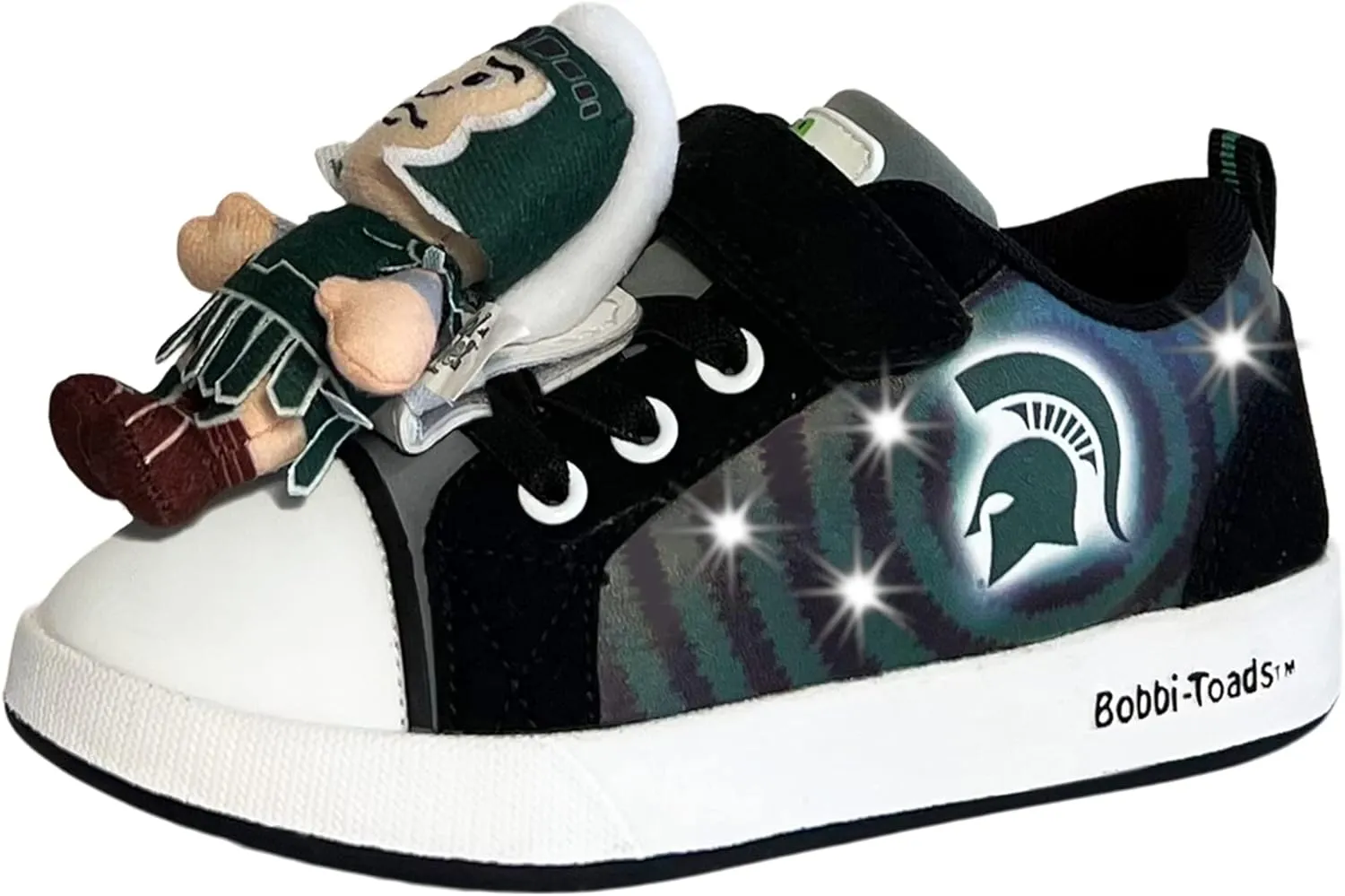 Bobbi-Toads Michigan State University Lighted Sneaker with Adjustable Strap Child Shoes & Mascot Sparty (Toddler/Little Kid) Green and Black