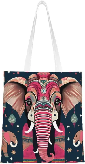 Bohemian Elephant Pattern Print Canvas Tote Bag Reusable Shoulder Shopping Bags For Daily Use Shopping Travel