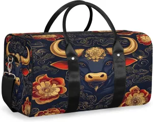 Boho Duffle Bag for Travel, Overnight Weekend Gym Carry On Luggage Bag, Bull Cow Travel Duffel Bag for Men Women