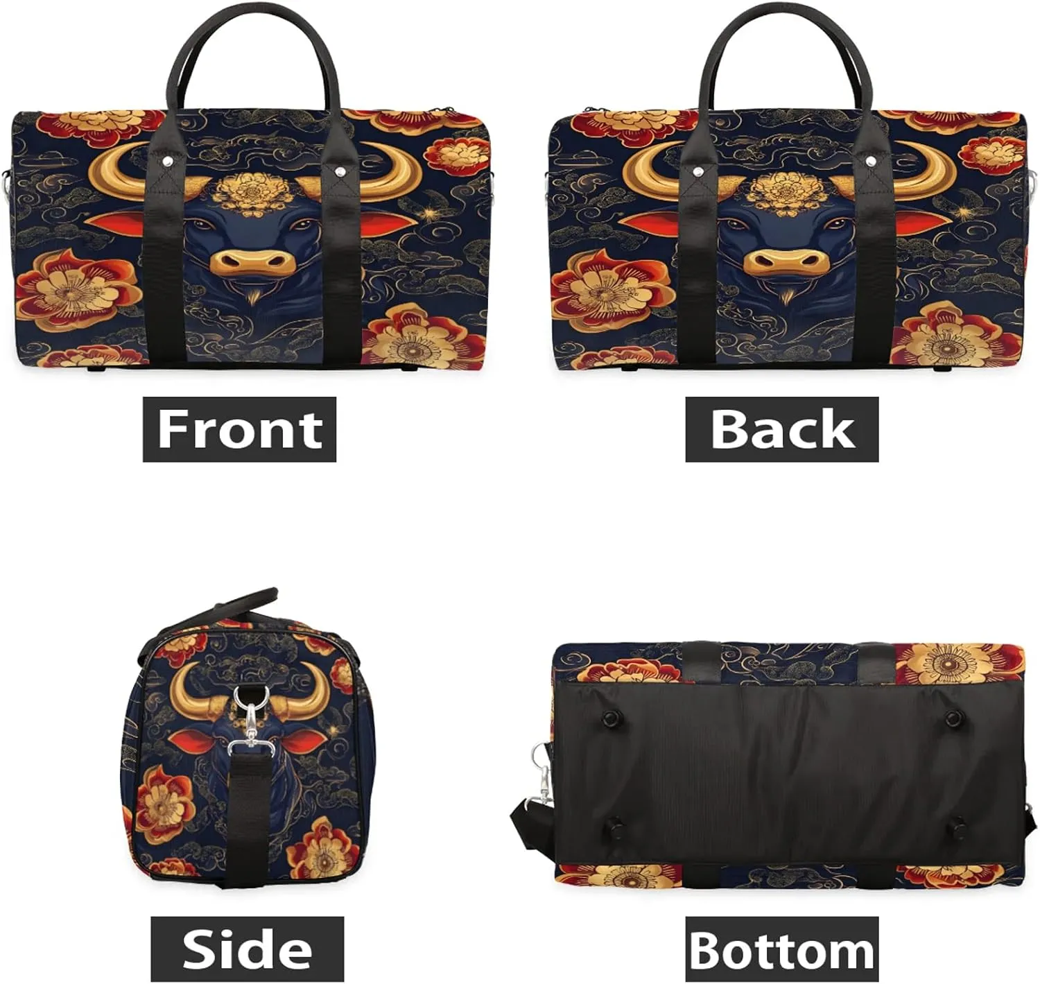 Boho Duffle Bag for Travel, Overnight Weekend Gym Carry On Luggage Bag, Bull Cow Travel Duffel Bag for Men Women