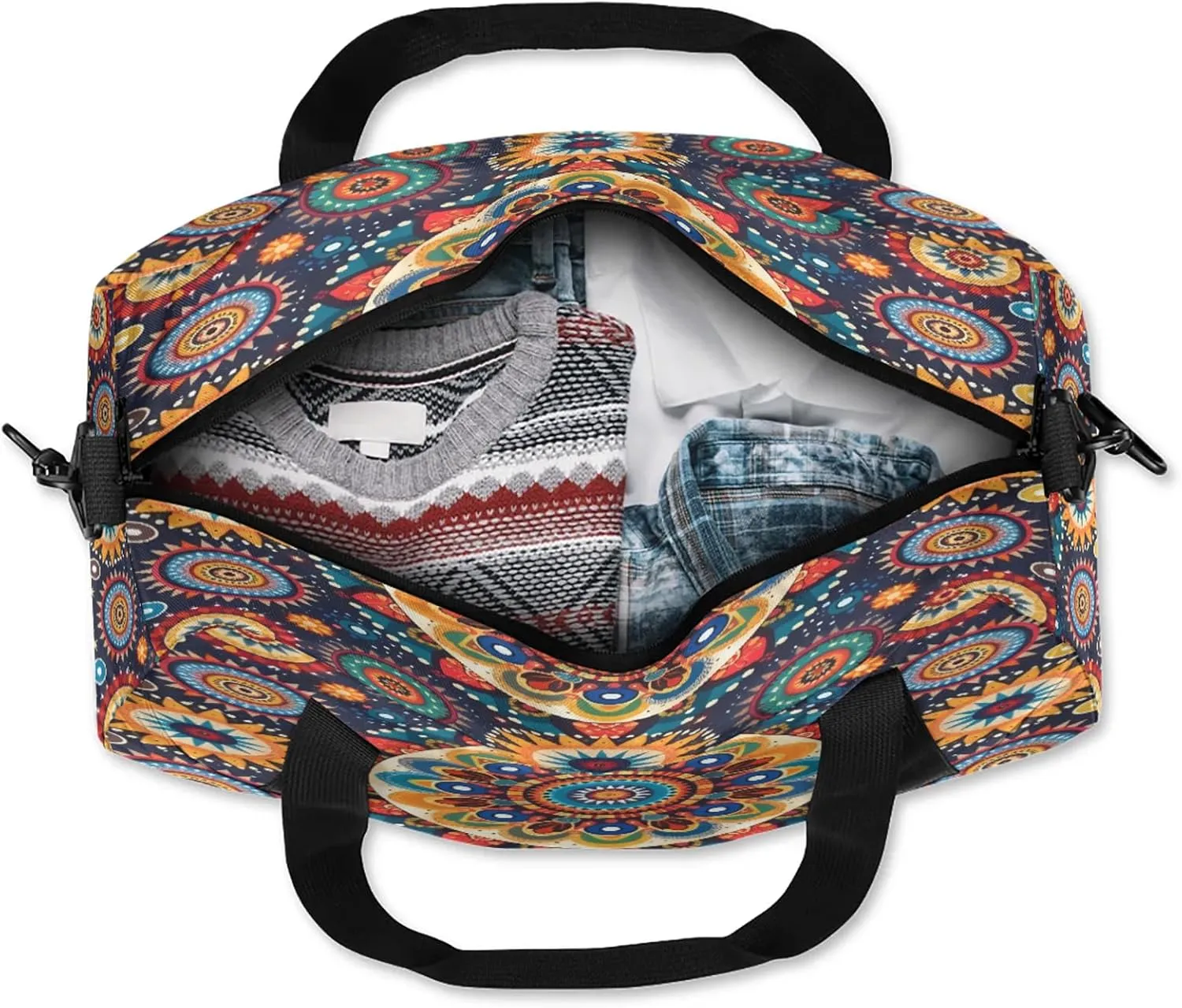Boho Mandala Kids Duffel Bag Lightweight Waterproof Sports Gym Bag with Front Zipper Pocket Foldable Weekender Overnight Bag for School Practice Gymnastic Ballet
