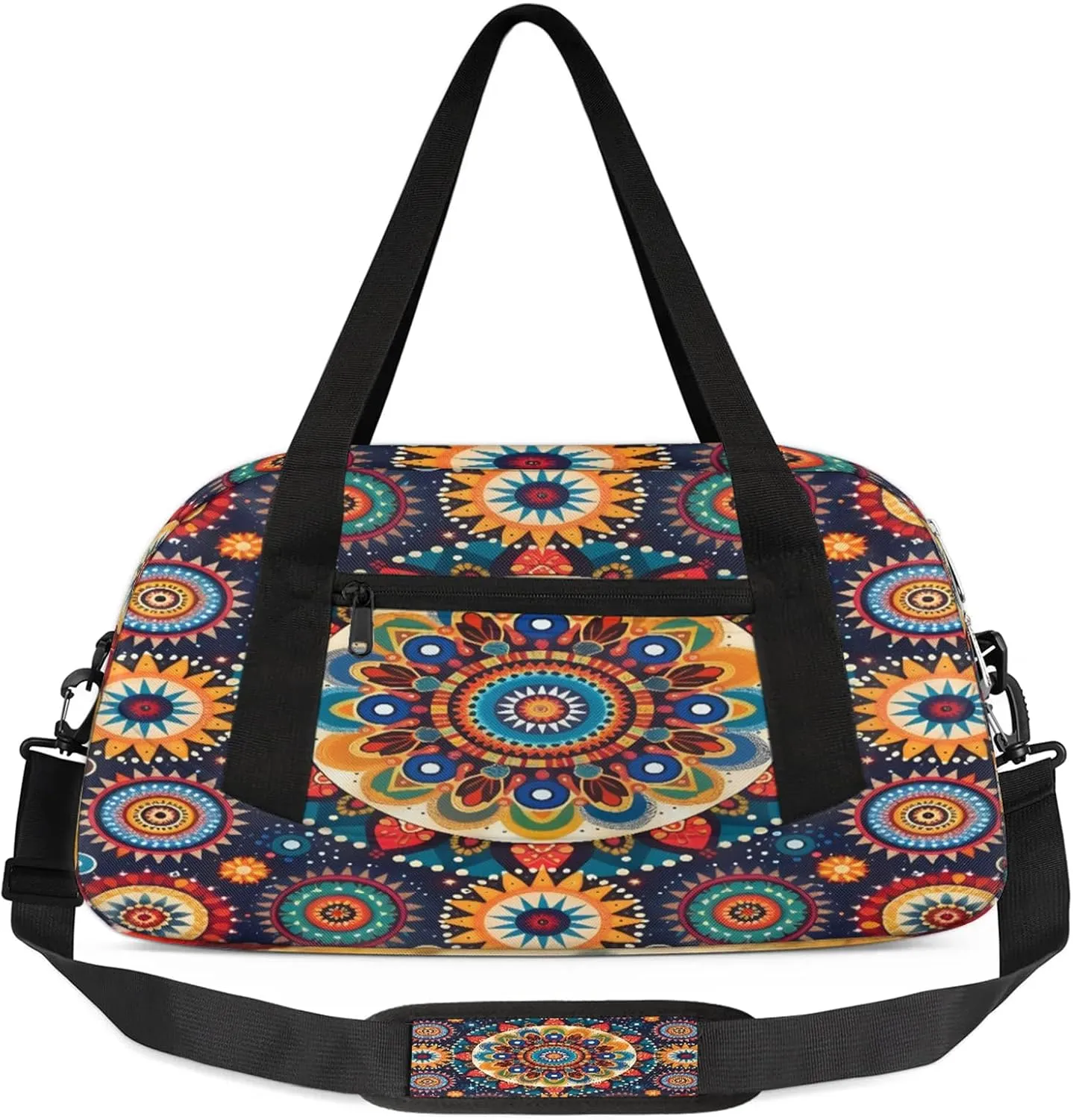 Boho Mandala Kids Duffel Bag Lightweight Waterproof Sports Gym Bag with Front Zipper Pocket Foldable Weekender Overnight Bag for School Practice Gymnastic Ballet