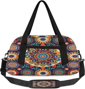 Boho Mandala Kids Duffel Bag Lightweight Waterproof Sports Gym Bag with Front Zipper Pocket Foldable Weekender Overnight Bag for School Practice Gymnastic Ballet