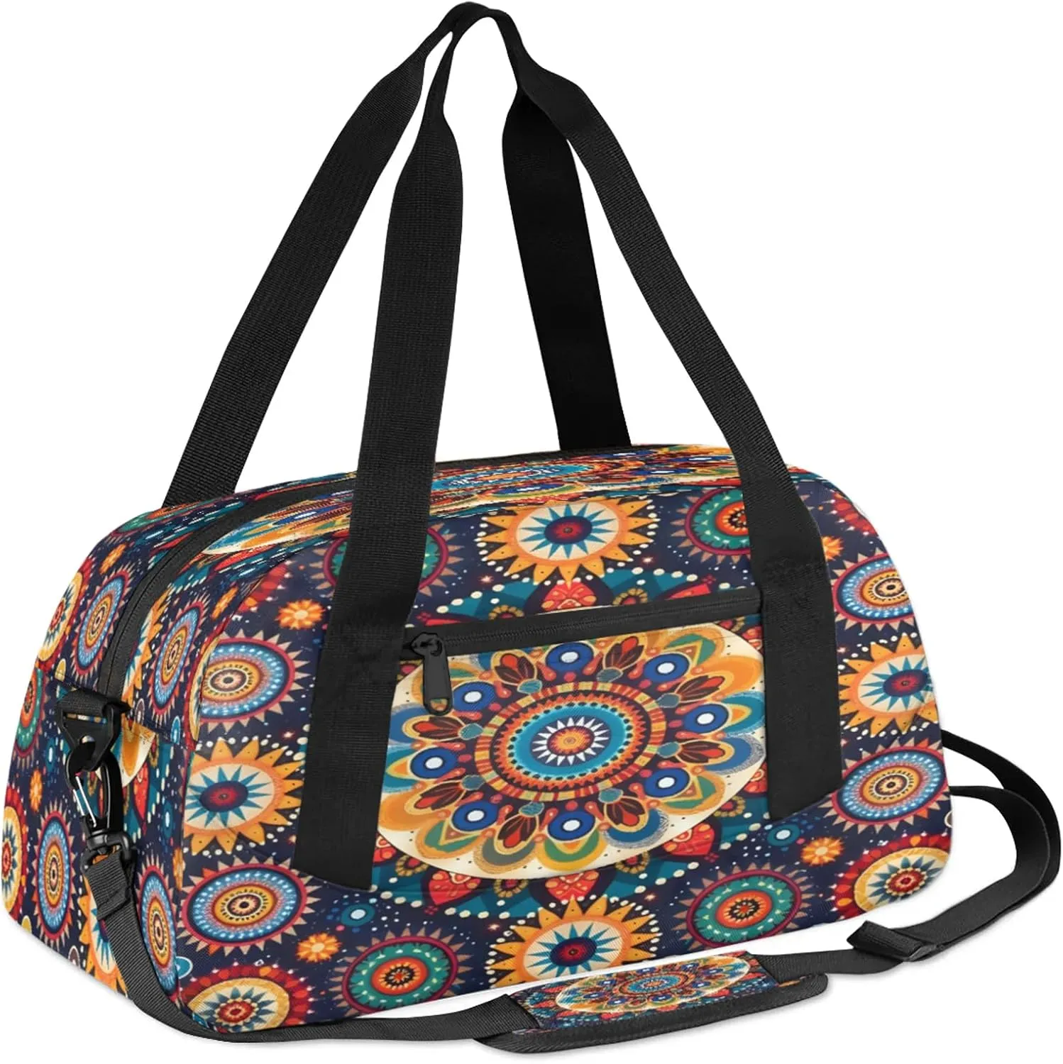 Boho Mandala Kids Duffel Bag Lightweight Waterproof Sports Gym Bag with Front Zipper Pocket Foldable Weekender Overnight Bag for School Practice Gymnastic Ballet