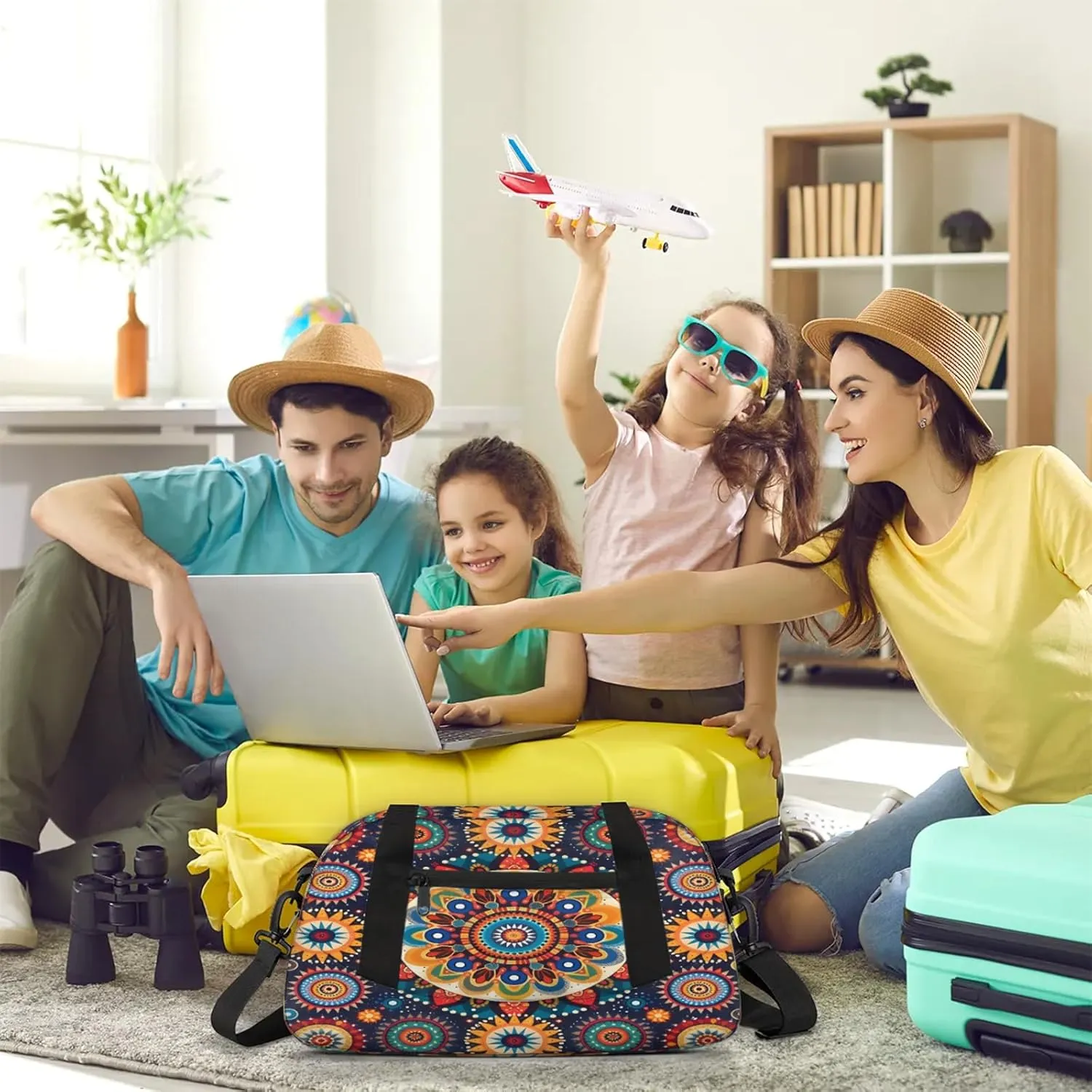 Boho Mandala Kids Duffel Bag Lightweight Waterproof Sports Gym Bag with Front Zipper Pocket Foldable Weekender Overnight Bag for School Practice Gymnastic Ballet