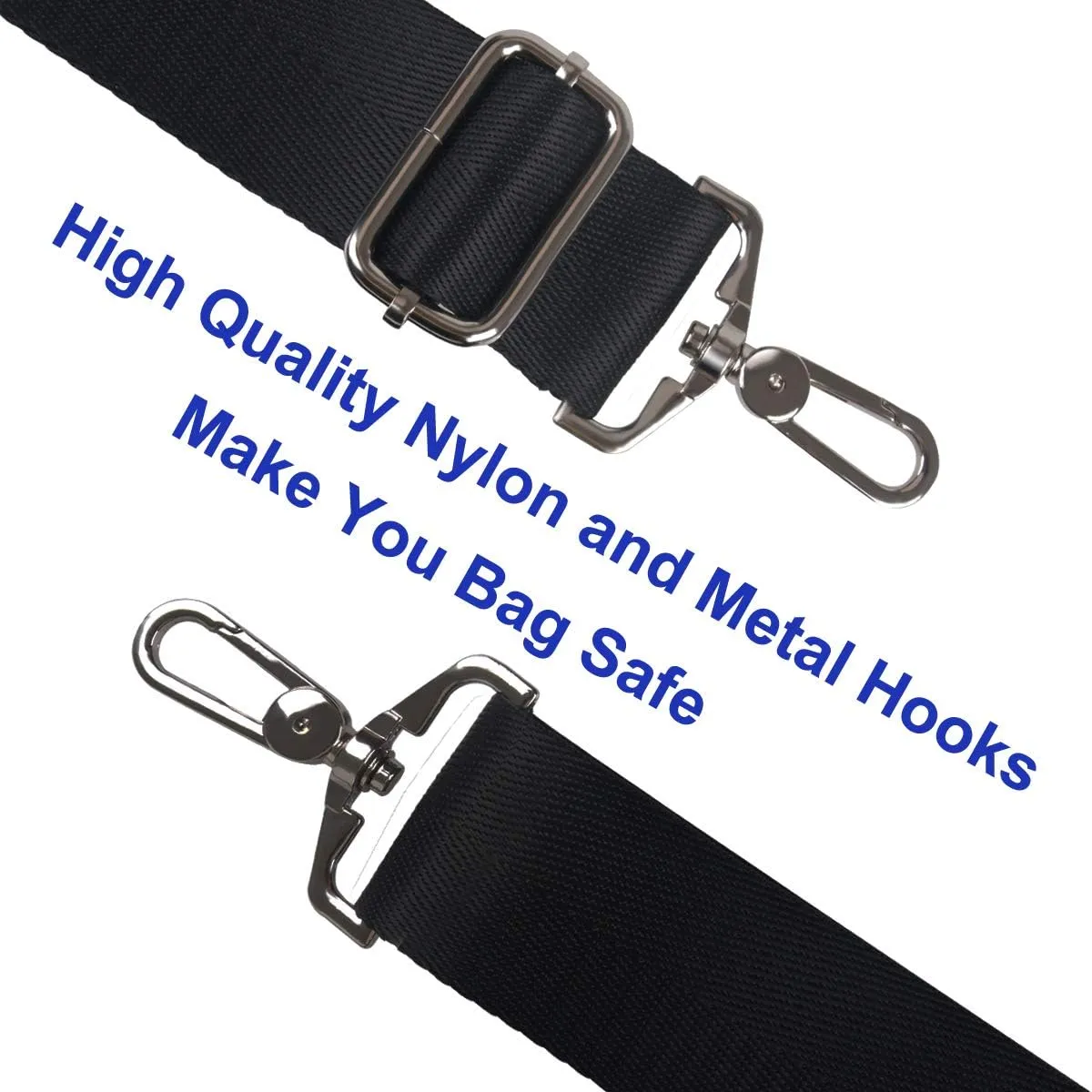 BOMKEE 59" Briefcase Shoulder Strap Universal Replacement Adjustable Bag Straps with Metal Swivel Hooks Bag Strap for Laptop, Camera, Duffle, Sports, Travel, Messenger Bags/Crossbody Bag (Black)