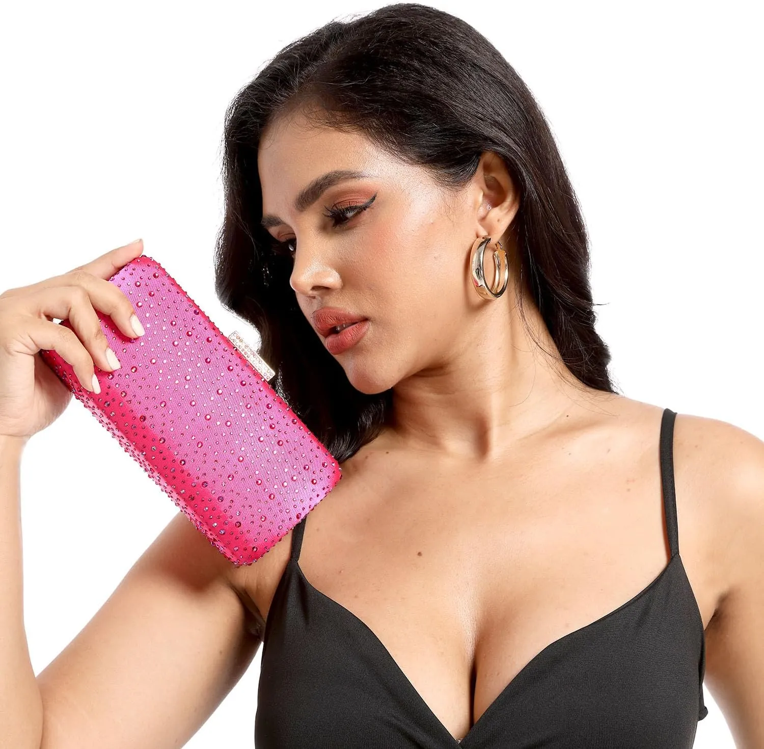 Boutique De FGG Elegant Women Crystal Clutch Purse Formal Evening Bags Wedding Handbags Cocktail Rhinestone Clutch Purse,Mini