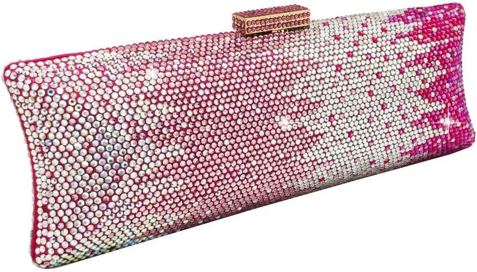 Boutique De FGG Long Evening Bags and Clutches for Women Formal Party Rhinestone Handbags Wedding Crystal Clutch Purse,Mini