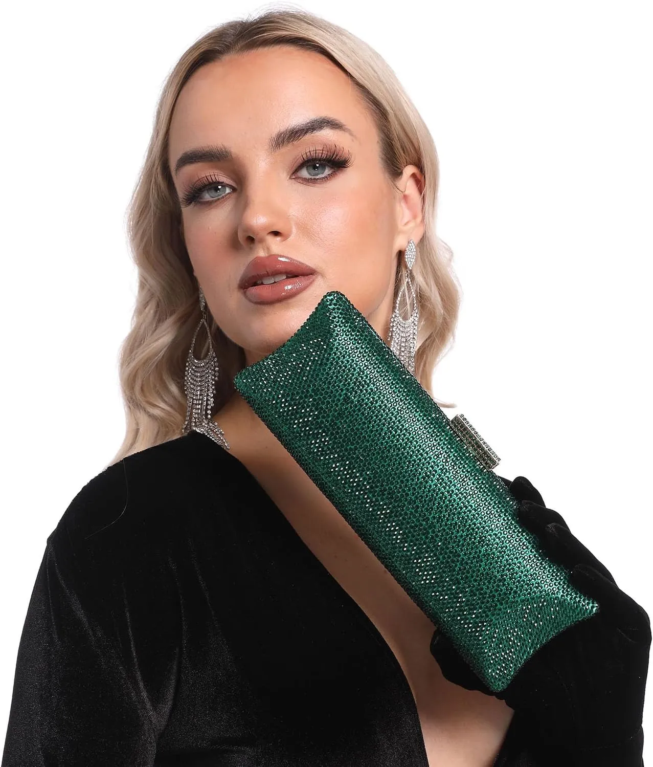 Boutique De FGG Long Evening Bags and Clutches for Women Formal Party Rhinestone Handbags Wedding Crystal Clutch Purse,Mini