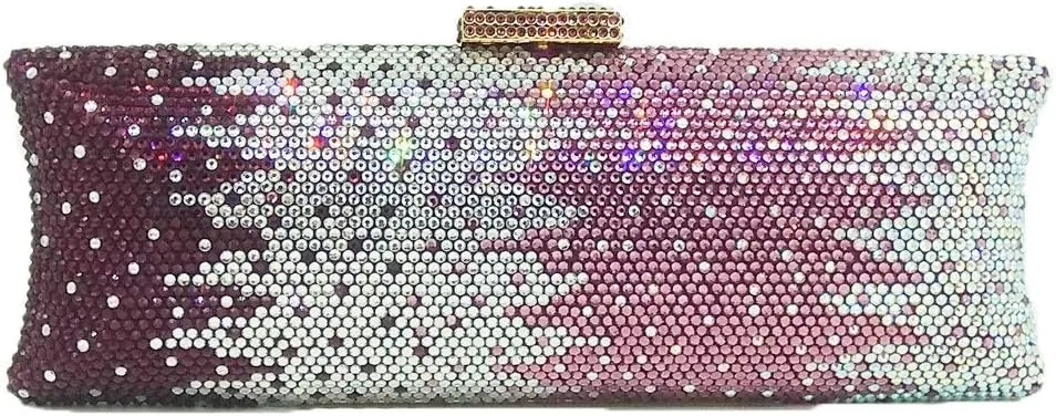 Boutique De FGG Long Evening Bags and Clutches for Women Formal Party Rhinestone Handbags Wedding Crystal Clutch Purse,Mini