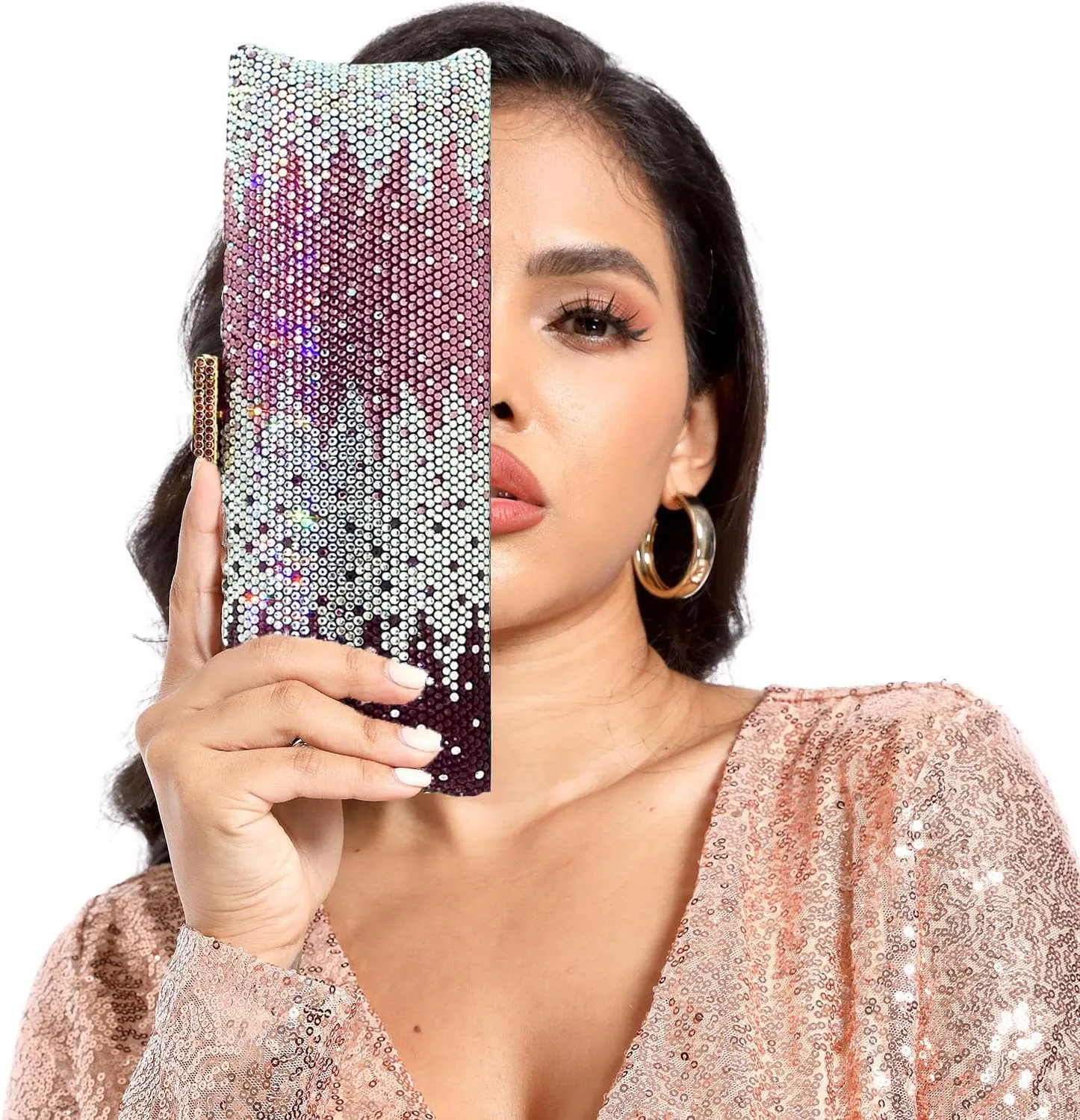 Boutique De FGG Long Evening Bags and Clutches for Women Formal Party Rhinestone Handbags Wedding Crystal Clutch Purse,Mini