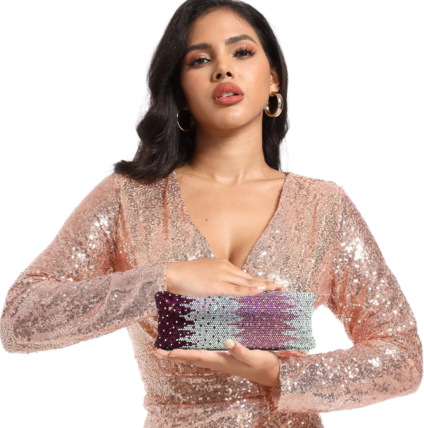 Boutique De FGG Long Evening Bags and Clutches for Women Formal Party Rhinestone Handbags Wedding Crystal Clutch Purse,Mini
