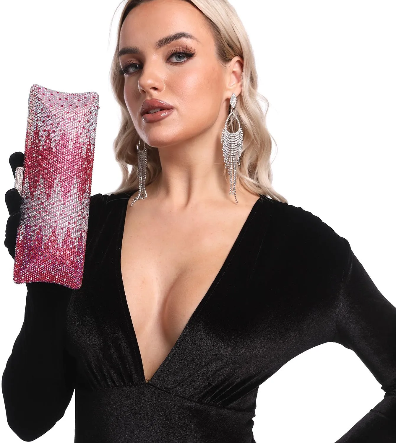 Boutique De FGG Long Evening Bags and Clutches for Women Formal Party Rhinestone Handbags Wedding Crystal Clutch Purse,Mini