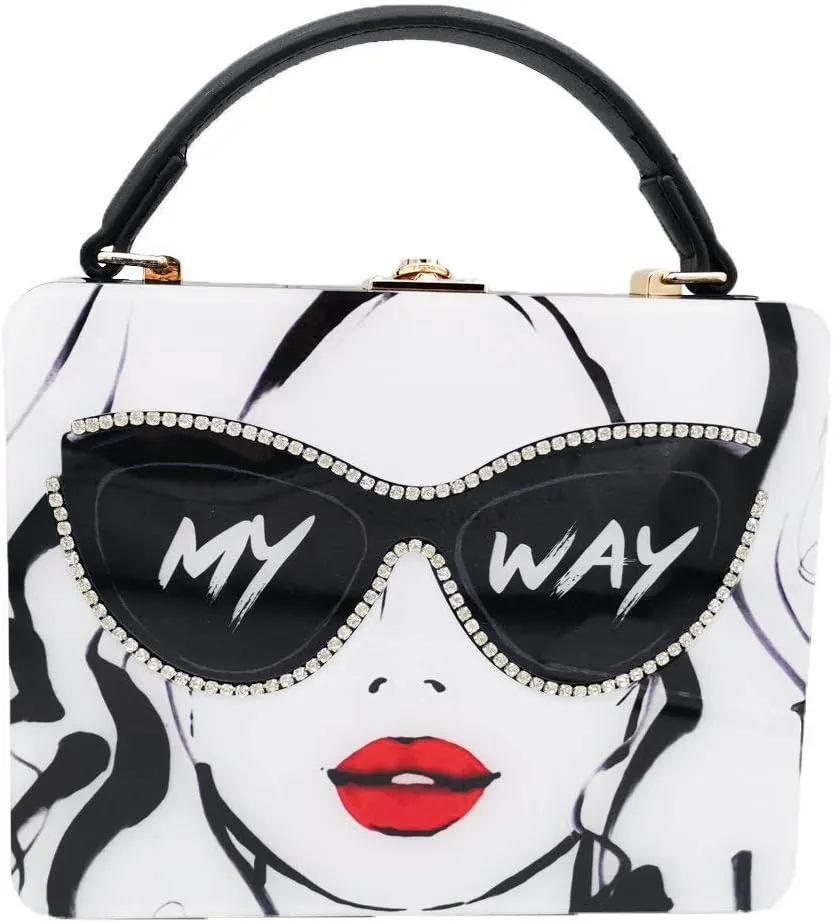 Boutique De FGG Novelty Acrylic Shoulder Bag for Women, Designer Box Clutch Tote Purse & Crossbody Handbag Evening Bag,Small