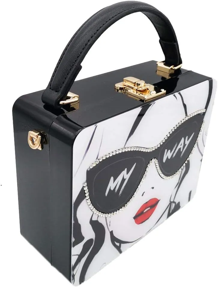 Boutique De FGG Novelty Acrylic Shoulder Bag for Women, Designer Box Clutch Tote Purse & Crossbody Handbag Evening Bag,Small