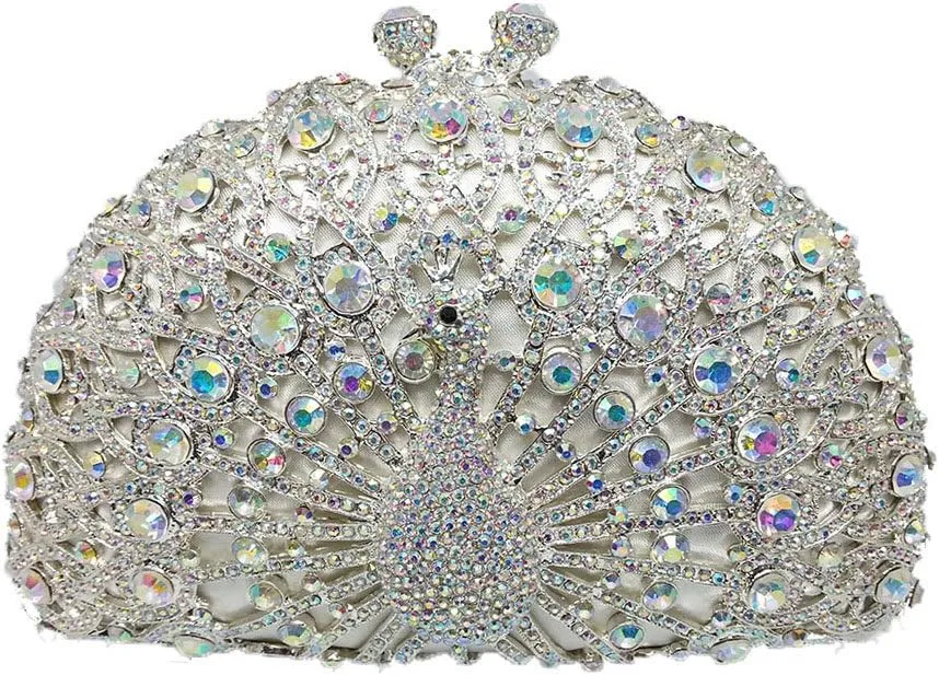 Boutique De FGG Peacock Clutch Bag Women Crystal Evening Handbags Bridal Wedding Rhinestone Clutch Purse Party Prom Bag,Mini