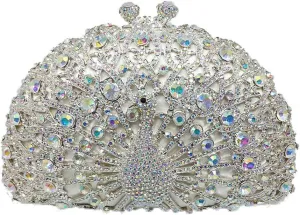 Boutique De FGG Peacock Clutch Bag Women Crystal Evening Handbags Bridal Wedding Rhinestone Clutch Purse Party Prom Bag,Mini