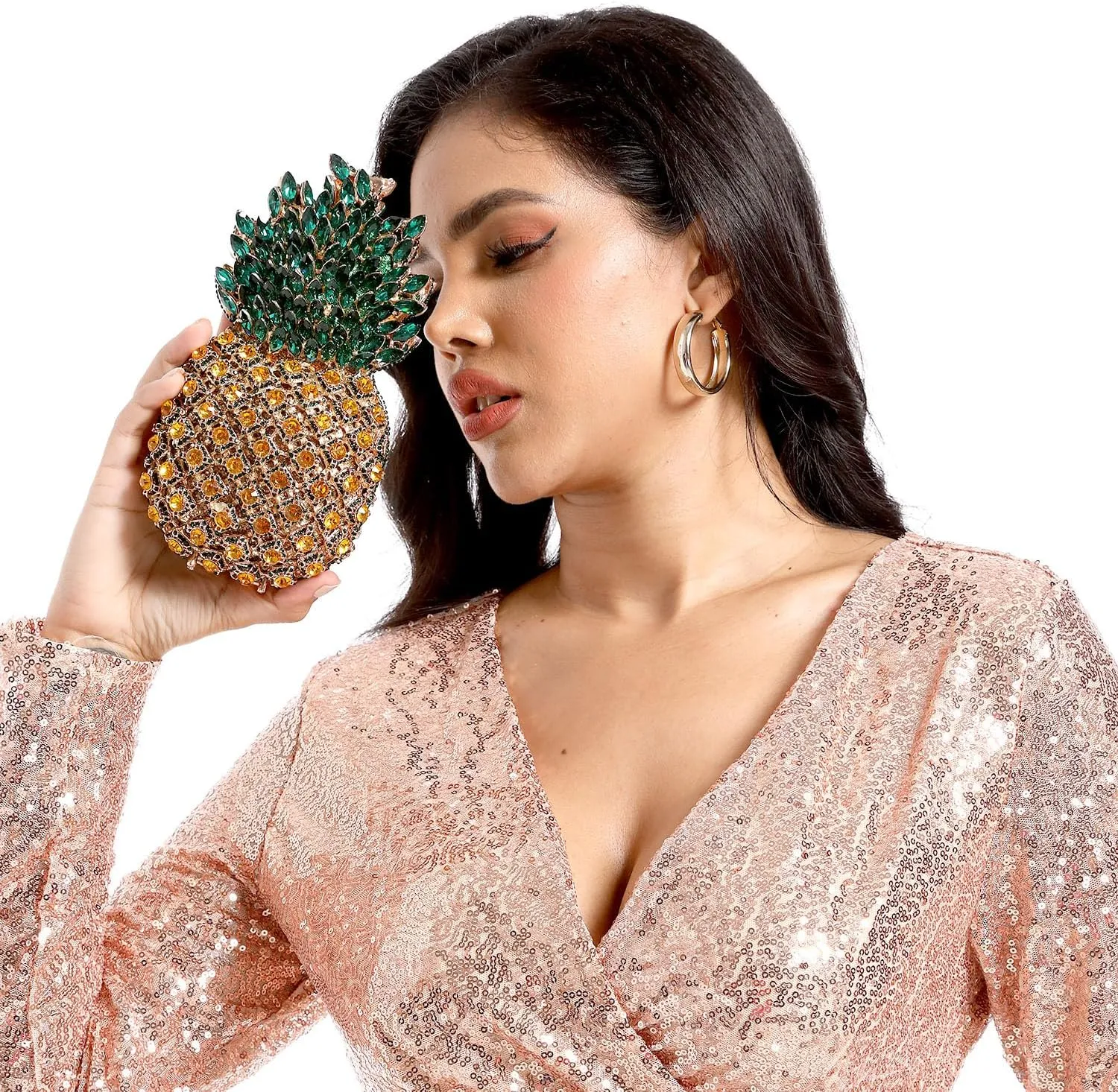 Boutique De FGG Pineapple Crystal Evening Bags and Clutches for Women Formal Dinner Purses Party Rhinestones Handbags