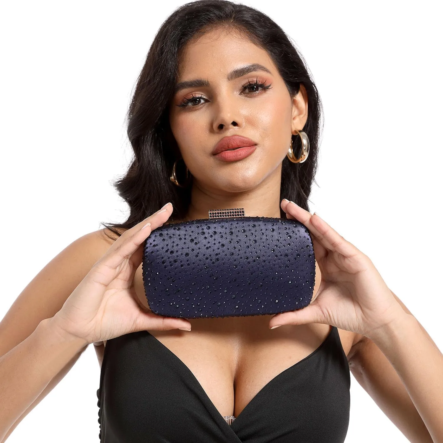 Boutique De FGG Women's Crystal Clutch Evening Bag Bride Handbags for Wedding Party Diamond Rhinestone Clutch Purse,Mini,Mini