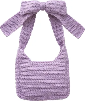Bow Purse Crochet Tote Bag for Women Knitted Bag Lavender Purse with Bow Lilac Handbags Light Purple Coquette Y2k