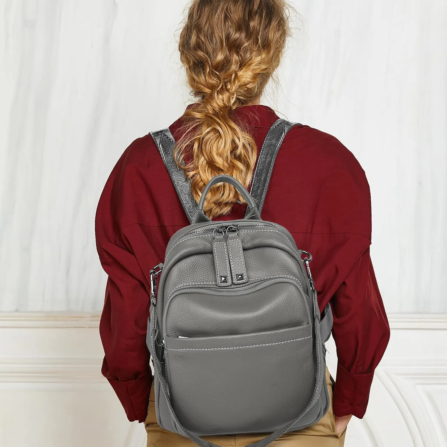 BOYATU Genuine Leather Backpack Purse for Women: Anti Theft Convertible Soft Backpacks - Elegant Womens Travel Backpack (03 Noble Grey)