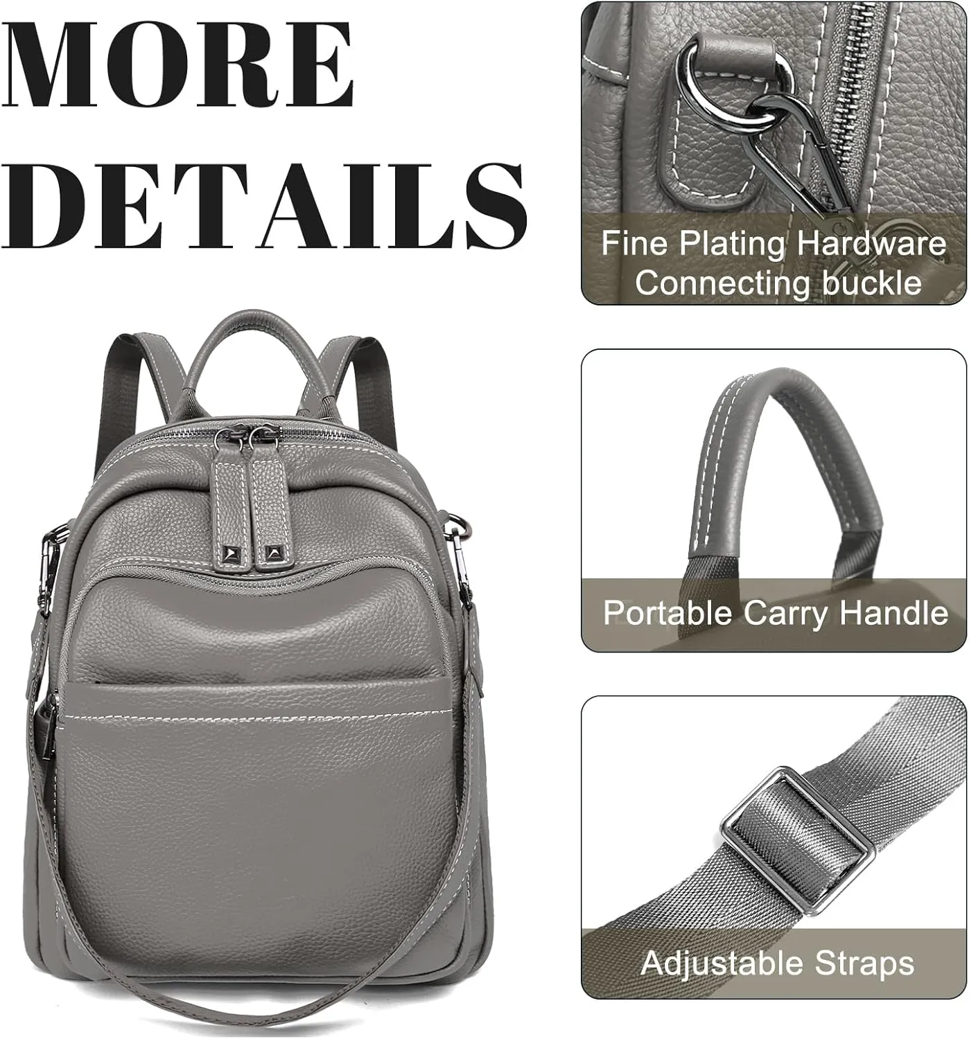 BOYATU Genuine Leather Backpack Purse for Women: Anti Theft Convertible Soft Backpacks - Elegant Womens Travel Backpack (03 Noble Grey)