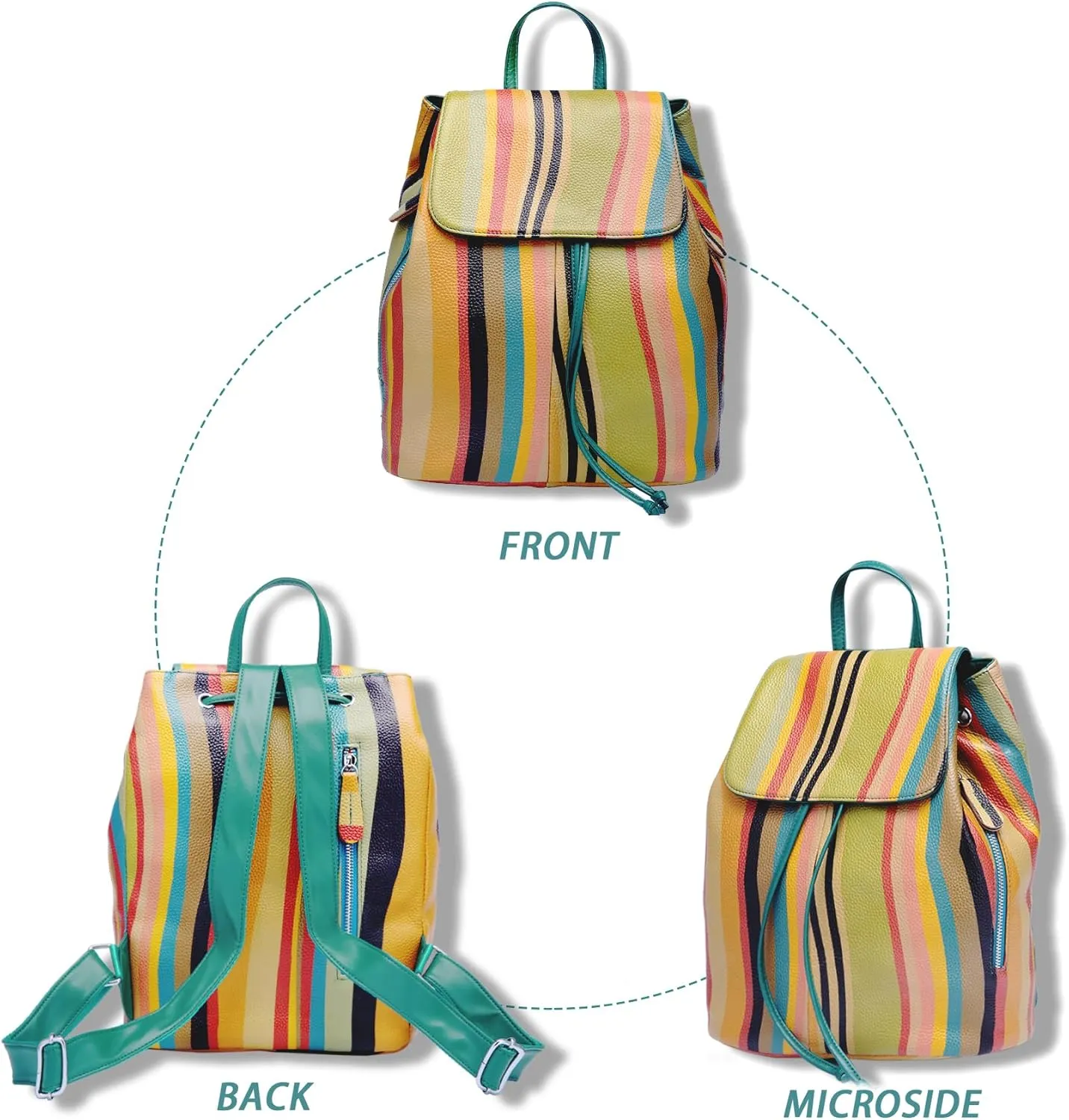 BOYATU Leather Backpack Purse for Women: Ladies Travel Fashion Back Pack - Genuine Leather Bag Casual Handbags for Work (Rainbow)