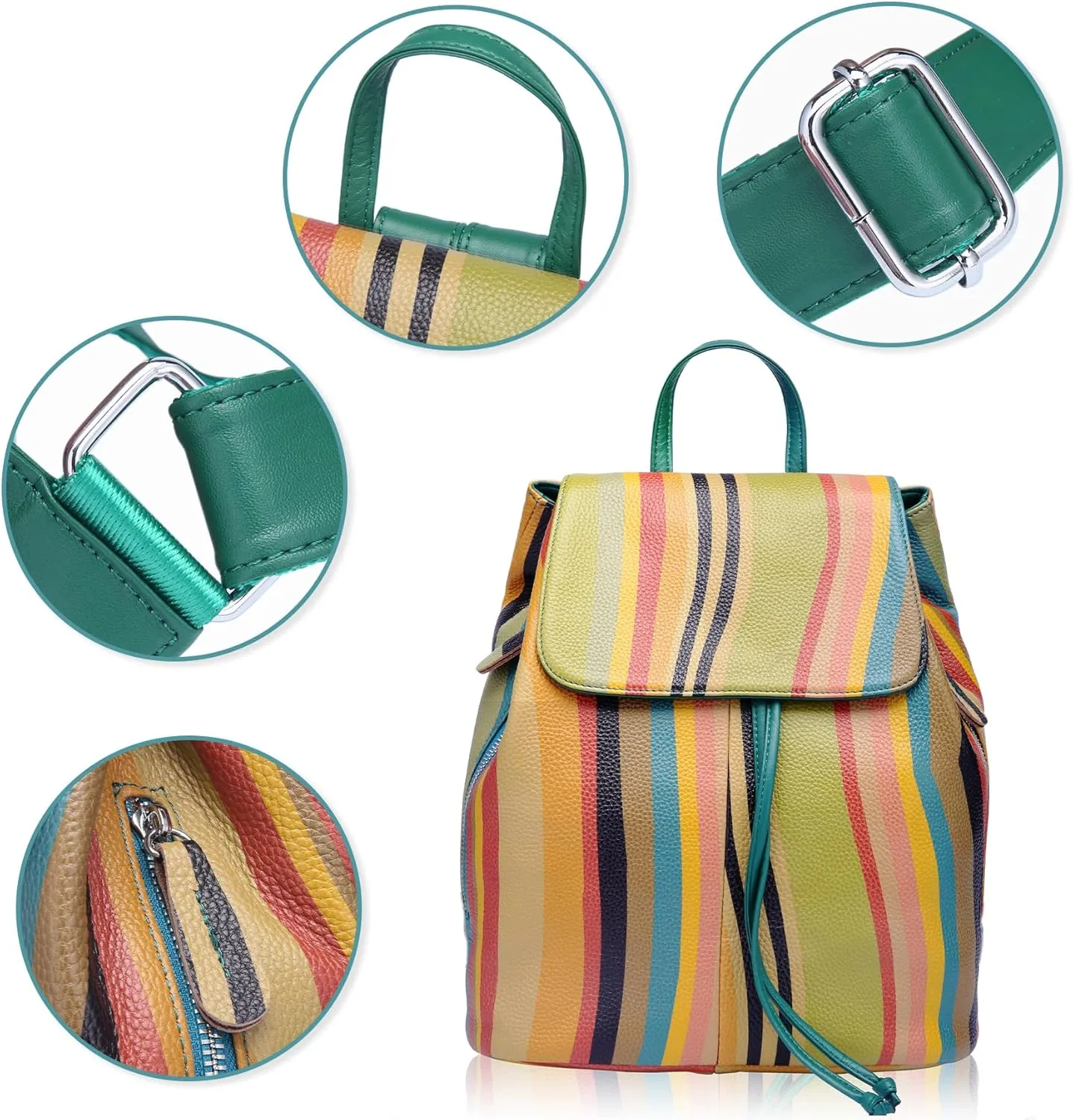 BOYATU Leather Backpack Purse for Women: Ladies Travel Fashion Back Pack - Genuine Leather Bag Casual Handbags for Work (Rainbow)