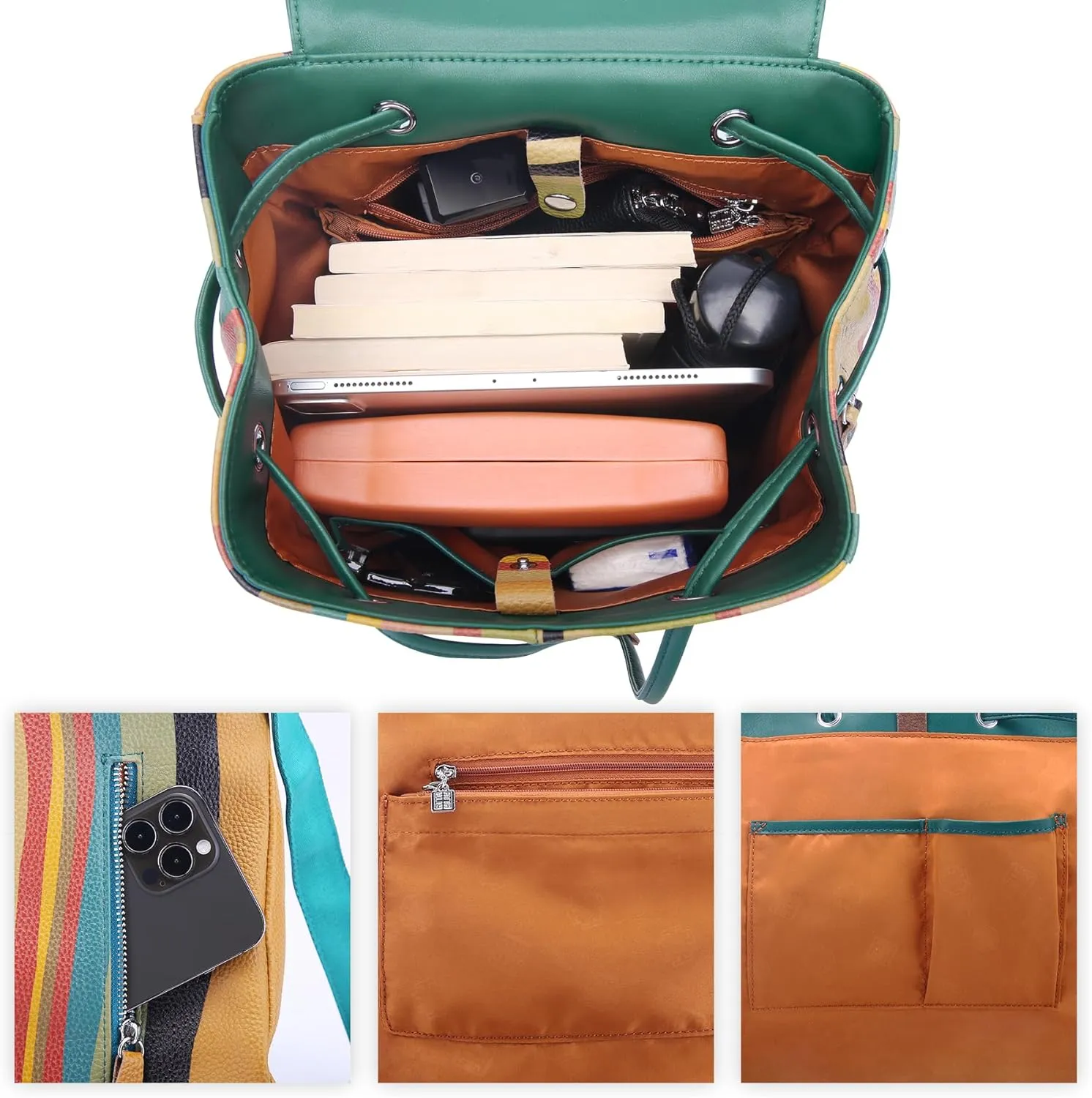 BOYATU Leather Backpack Purse for Women: Ladies Travel Fashion Back Pack - Genuine Leather Bag Casual Handbags for Work (Rainbow)