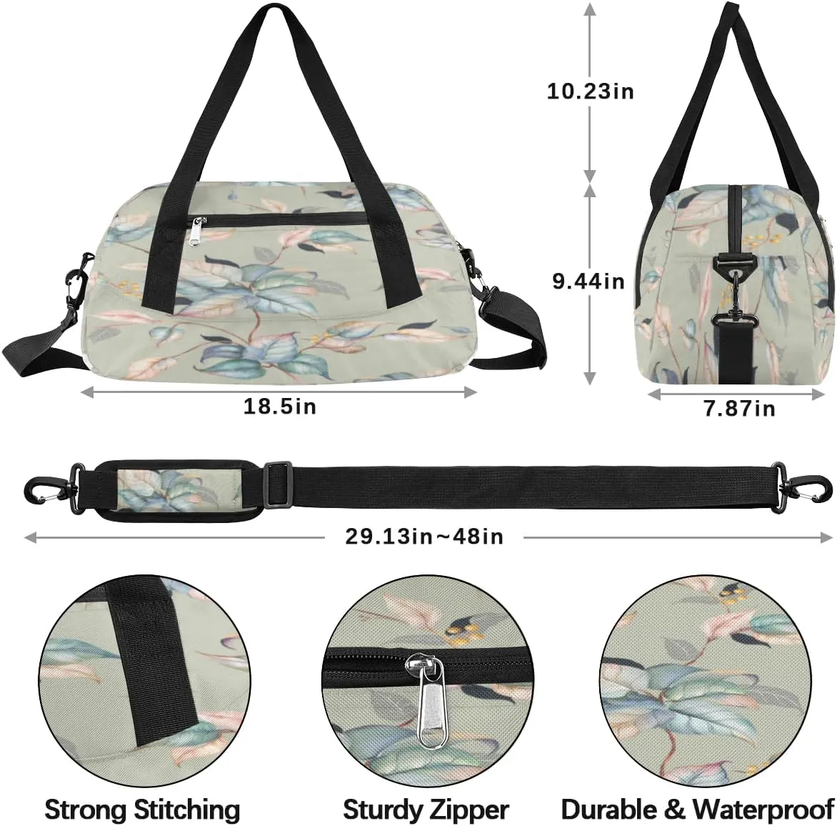 Branch Leaves Print Gym Bag, Duffle Bag, Weekender Bag, Duffel Bag, Overnight Bag, Travel Duffel Bag, Dance Bag, Tote Bag, Beach Bag, Pool Bag, Gym Duffle Bag, Carry on Bag