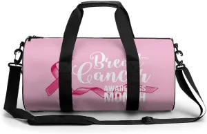 Breast Cancer Awareness Cylindrical Gym Duffle Bag Foldable Weekender Bags Lightweight Travel Handbag, style, 202405096